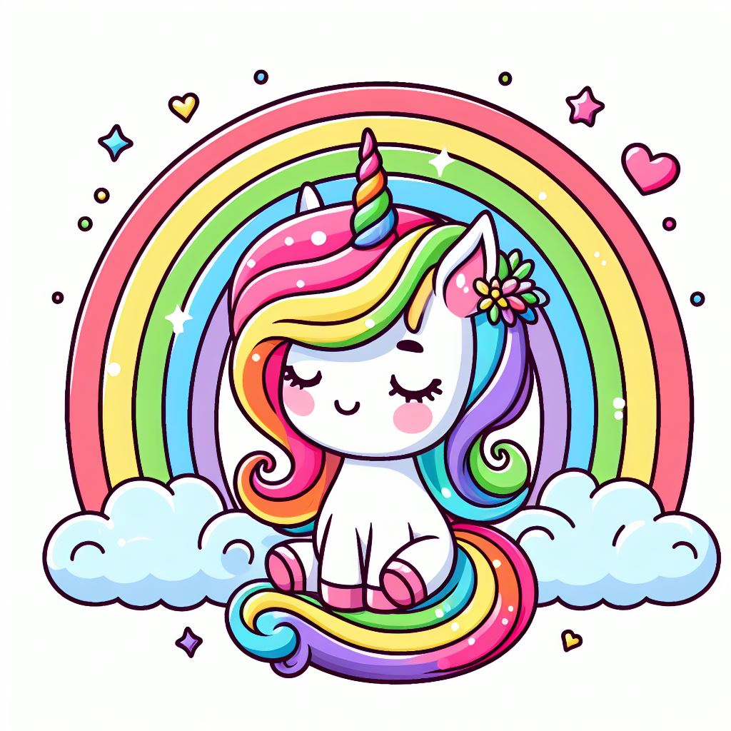 Kleurplaat unicorn regenboog