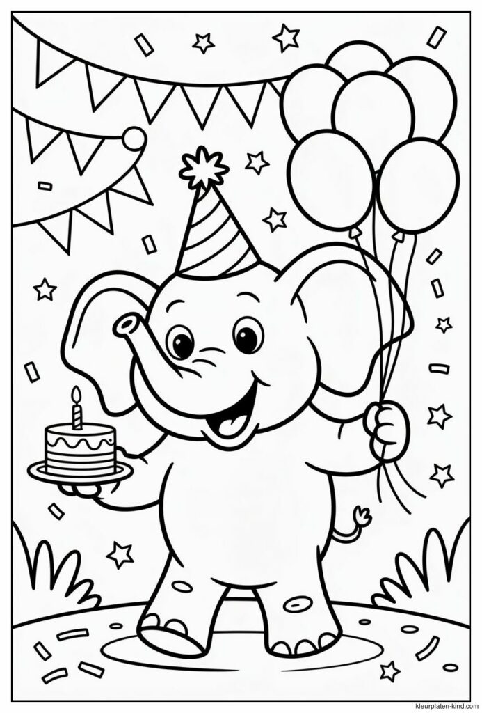benjamin-blumchen-kleurplaat-waarin-hij-met-een-verjaardagsmuts-een-feestje-viert-b427e87a-d37c-426b-999a-296f207eef93.png