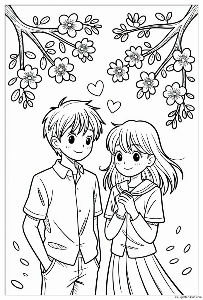 manga-koppel-dat-verlegen-naar-elkaar-glimlacht-onder-bloesembomen-17c0e8e7-2d5c-41b4-b3f4-bc76293181ca.jpeg