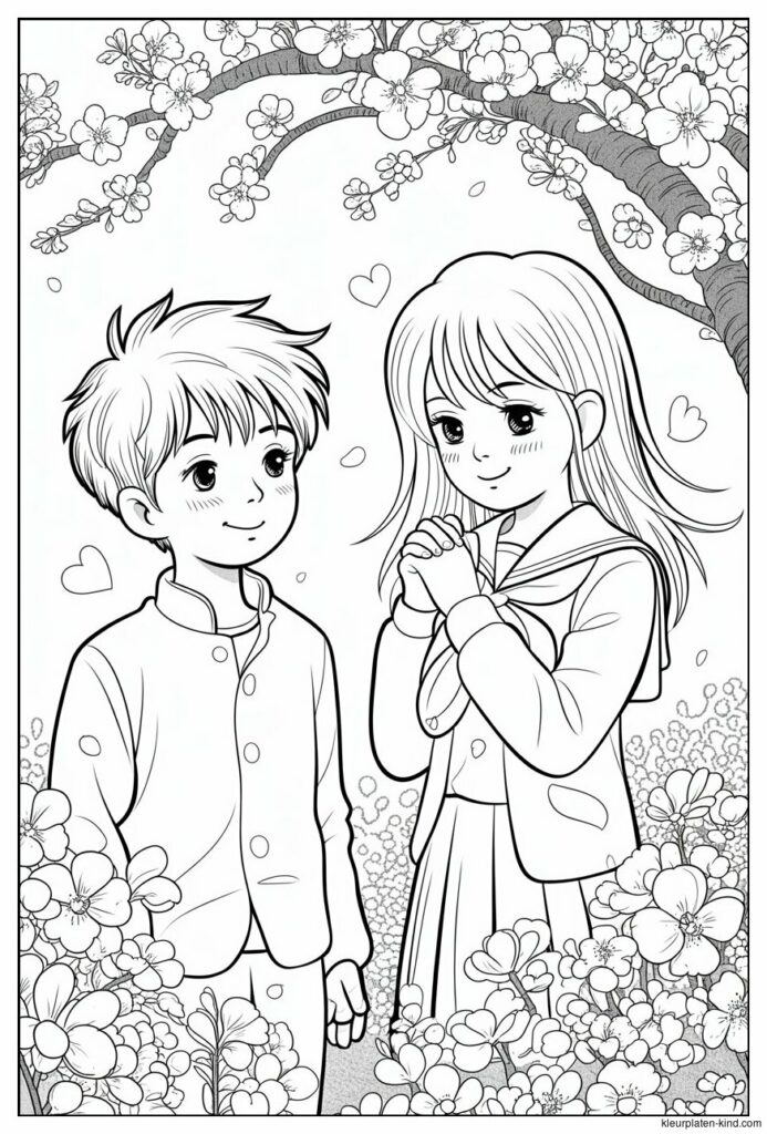 manga-koppel-dat-verlegen-naar-elkaar-glimlacht-onder-bloesembomen-e6498571-00ec-47e3-ae17-598b5805bf31.jpeg